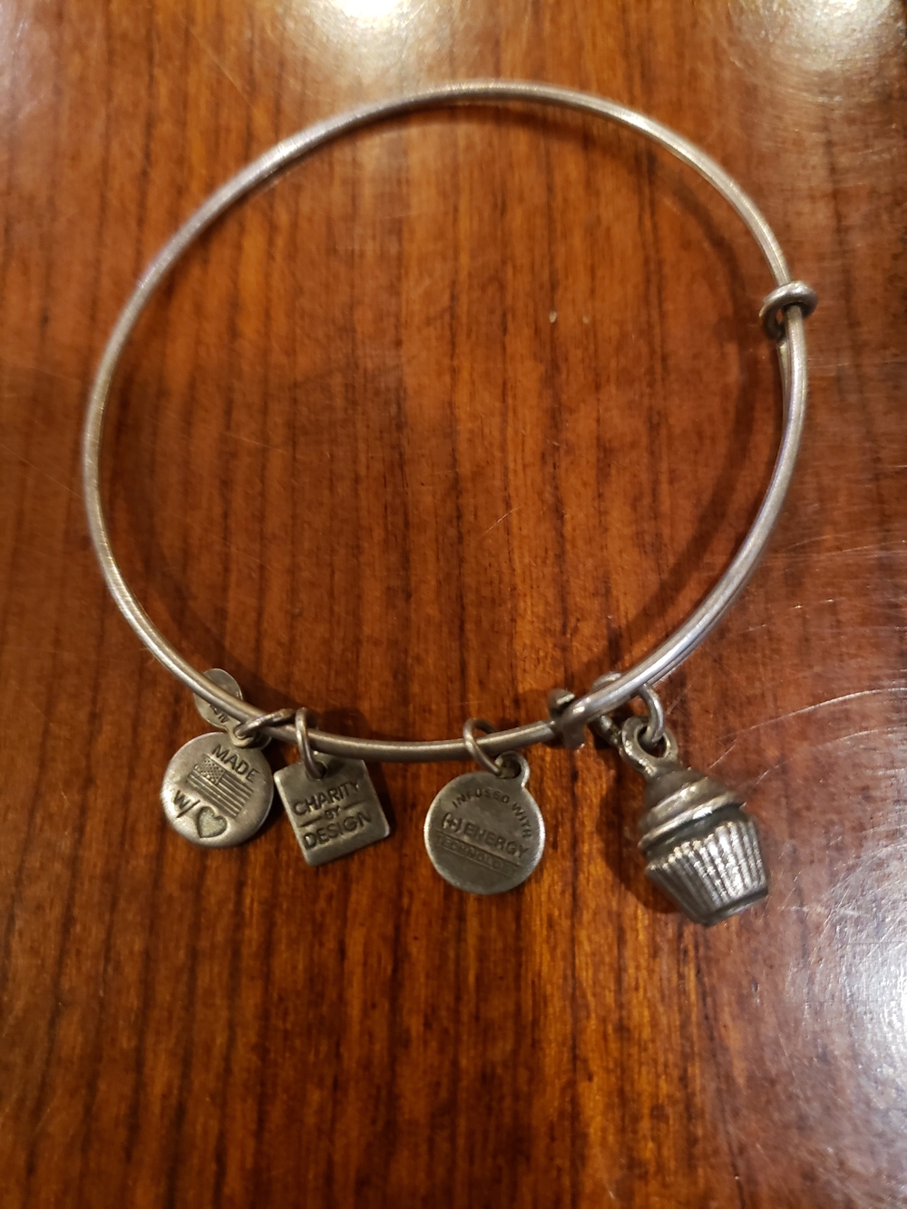 Alex and Ani Silver-Tone Cupcake Charm Bangle Bracelet